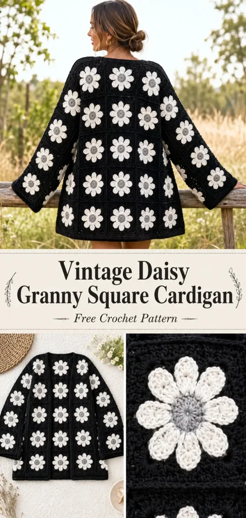 Vintage Daisy Granny Square Cardigan Free Crochet Pattern