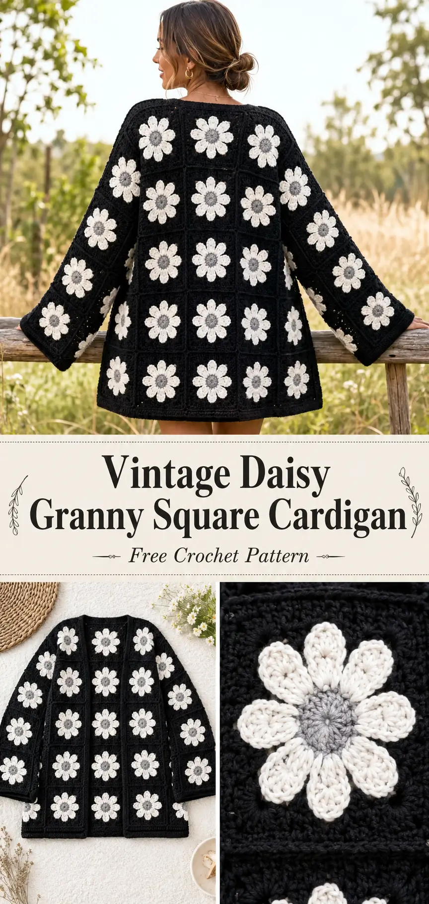 Vintage Daisy Granny Square Cardigan Free Crochet Pattern
