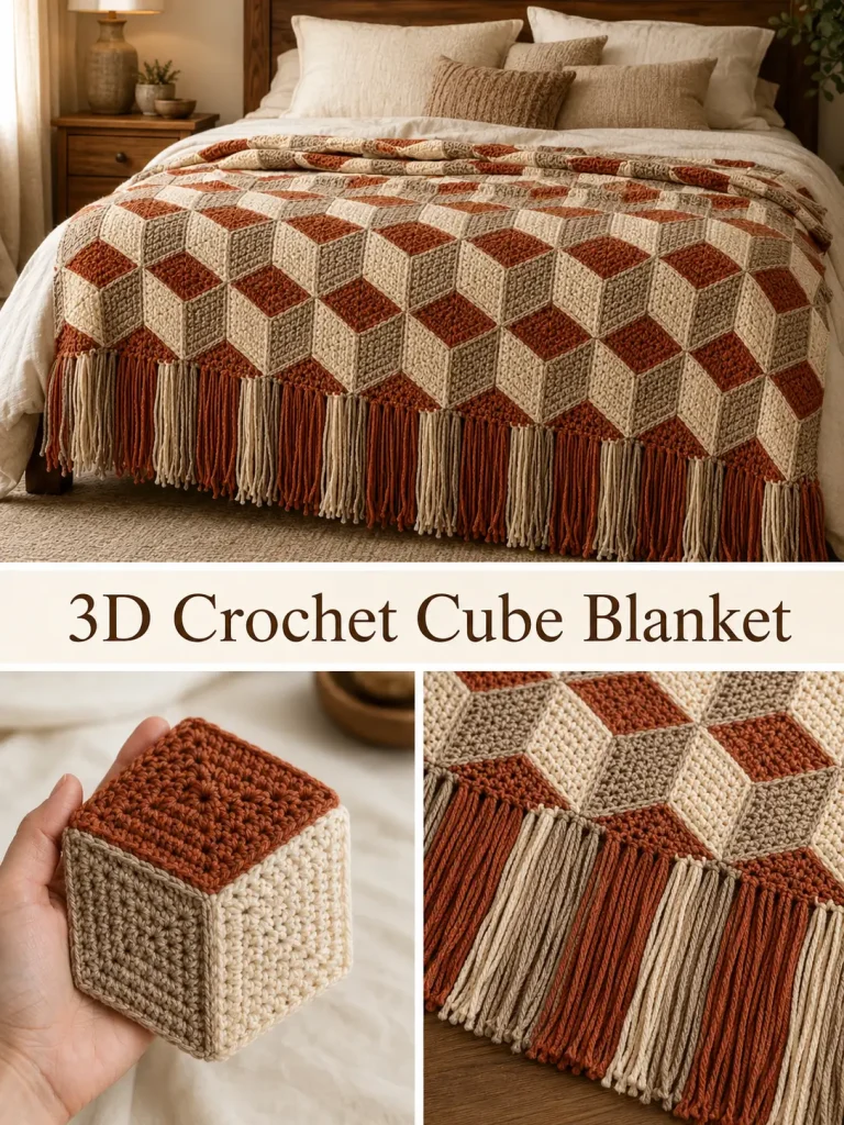 3D Crochet Cube Blanket Pattern