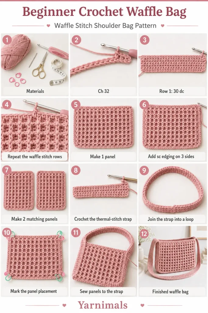 Beginner Crochet Waffle Bag Pattern with Thermal Stitch Strap