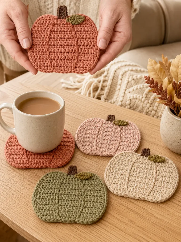 These Easy Crochet Pumpkin Coasters Made My Table Look Like Fall