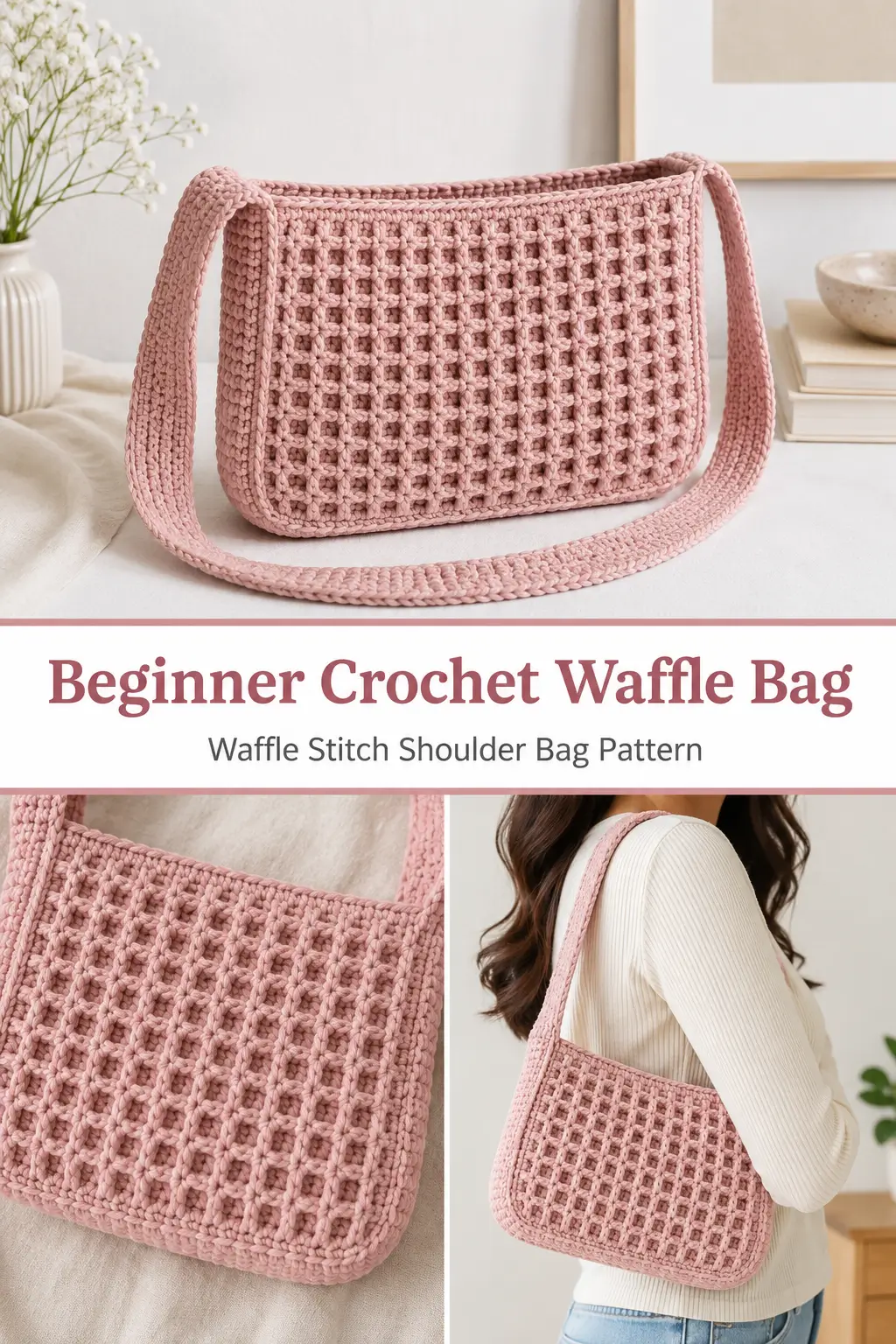 Beginner Crochet Waffle Bag Pattern with Thermal Stitch Strap
