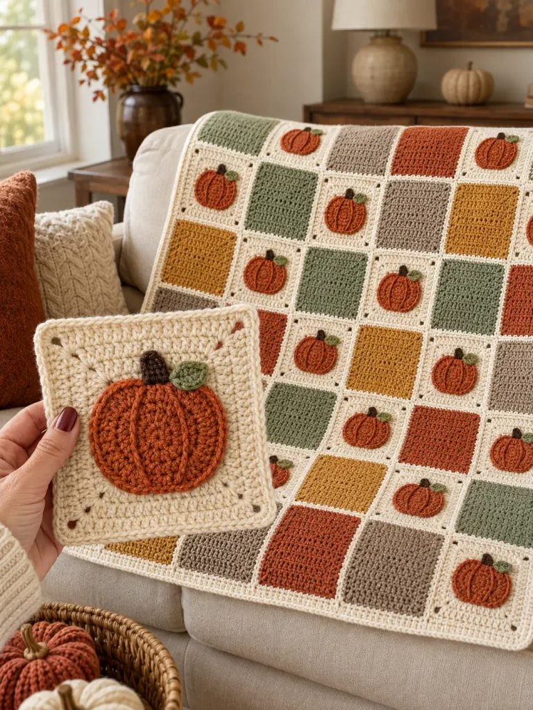 This Pumpkin Granny Square Blanket Made My Whole Couch Look Like Fall