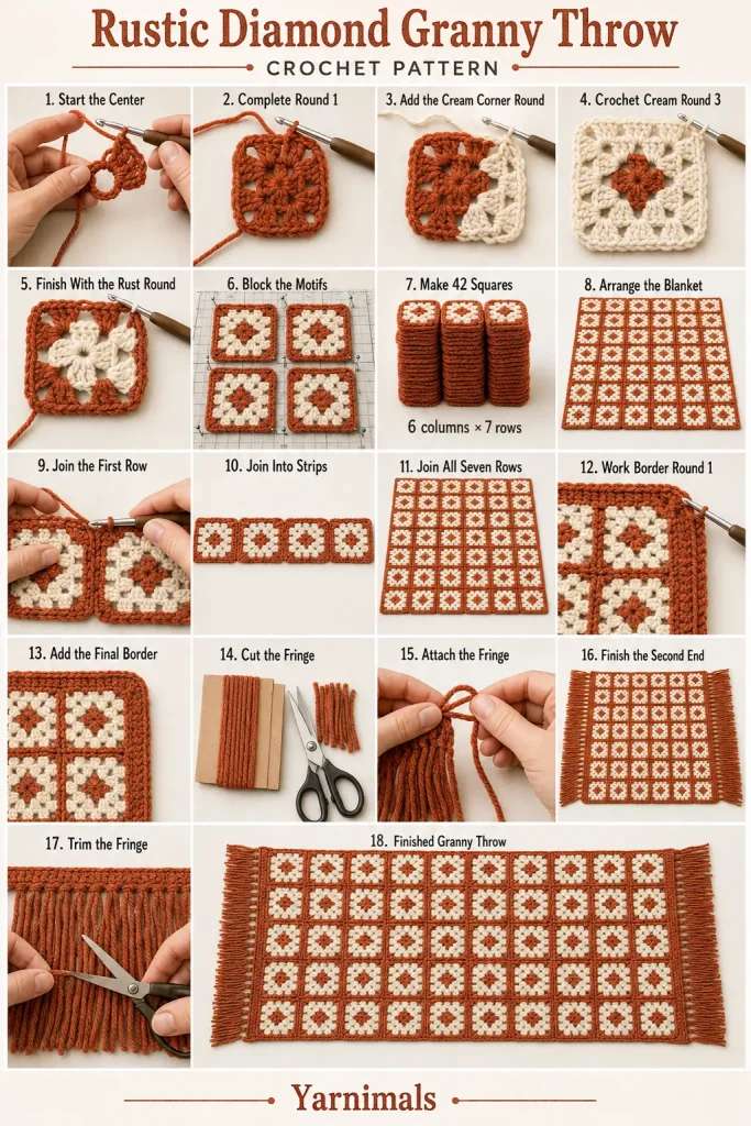 Rustic Diamond Granny Throw Crochet Pattern