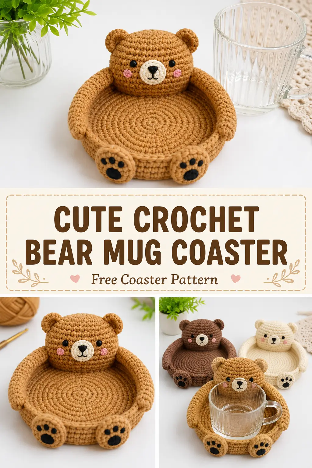 Cute Crochet Bear Mug Coaster