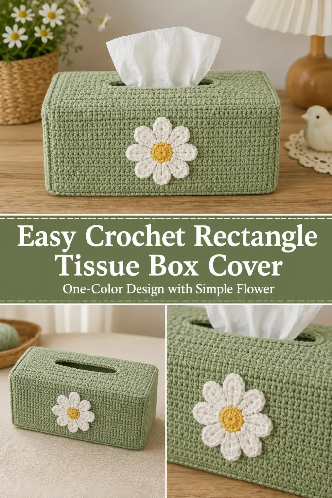 Easy Crochet Rectangle Tissue Box Cover with Simple Flower