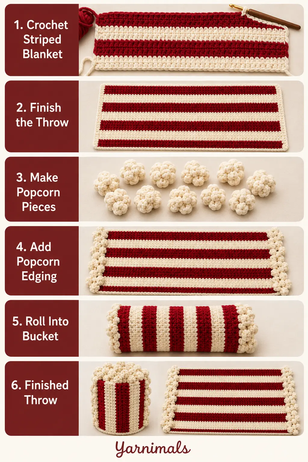 Crochet Popcorn Bucket Throw Pattern – Cozy Movie Night Blanket