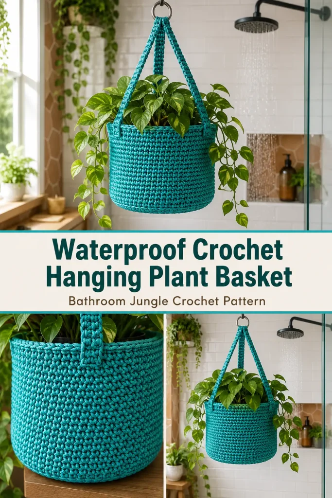 Waterproof Crochet Hanging Plant Basket for a Bathroom Jungle