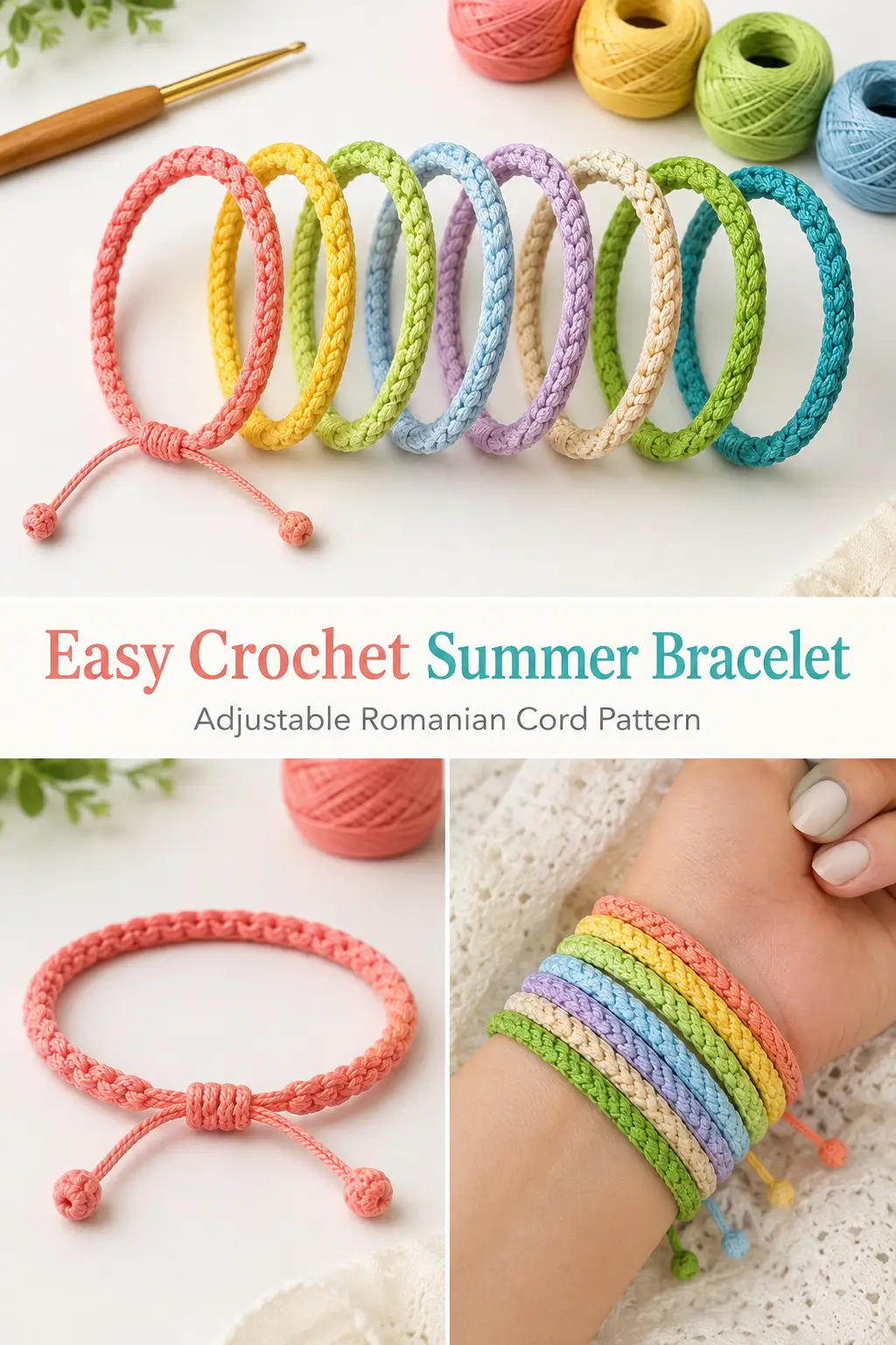 Easy Crochet Summer Bracelet Pattern with Adjustable Sliding Knot