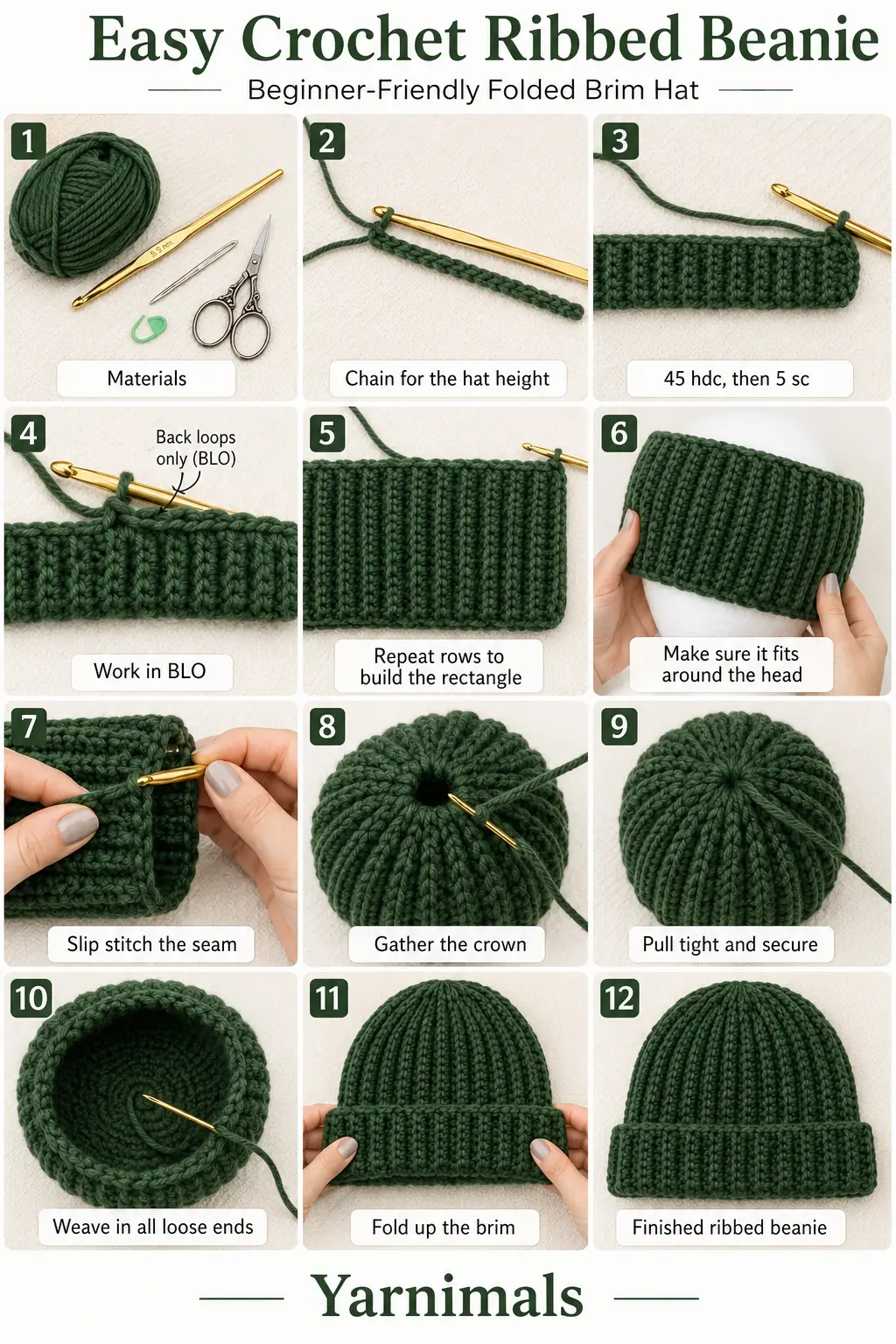 Easy Crochet Ribbed Beanie Free Pattern for Beginners