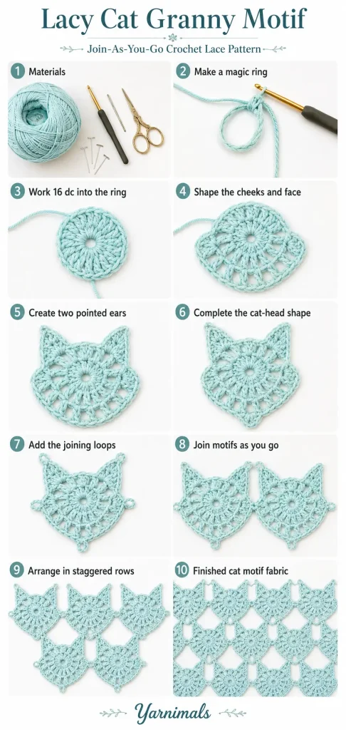 Lacy Cat Granny Motif Free Crochet Pattern