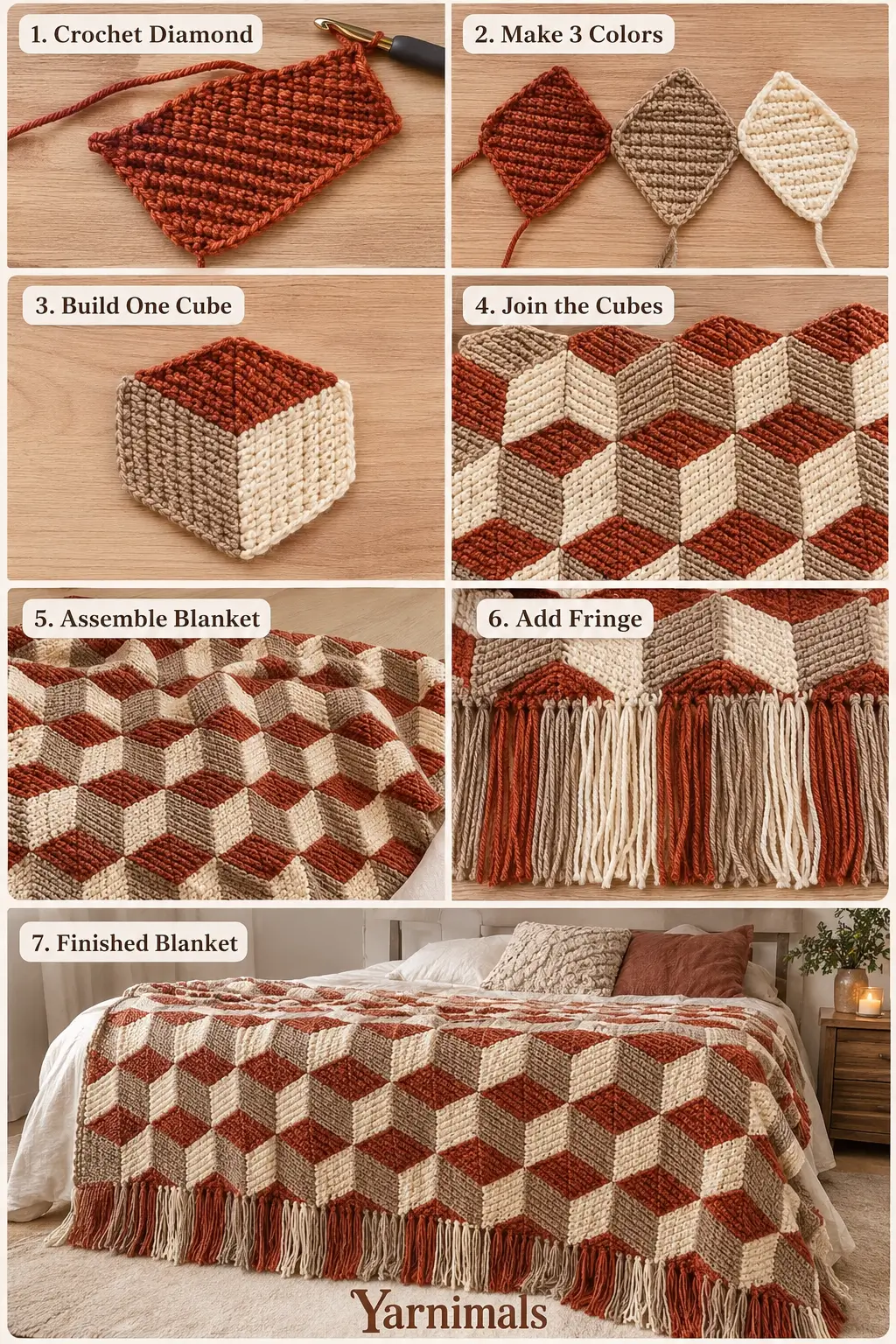 3D Crochet Cube Blanket Pattern