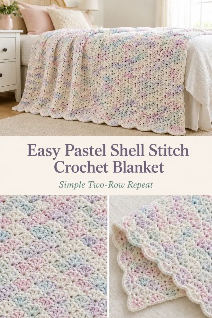 Easy Pastel Shell Stitch Crochet Blanket Pattern