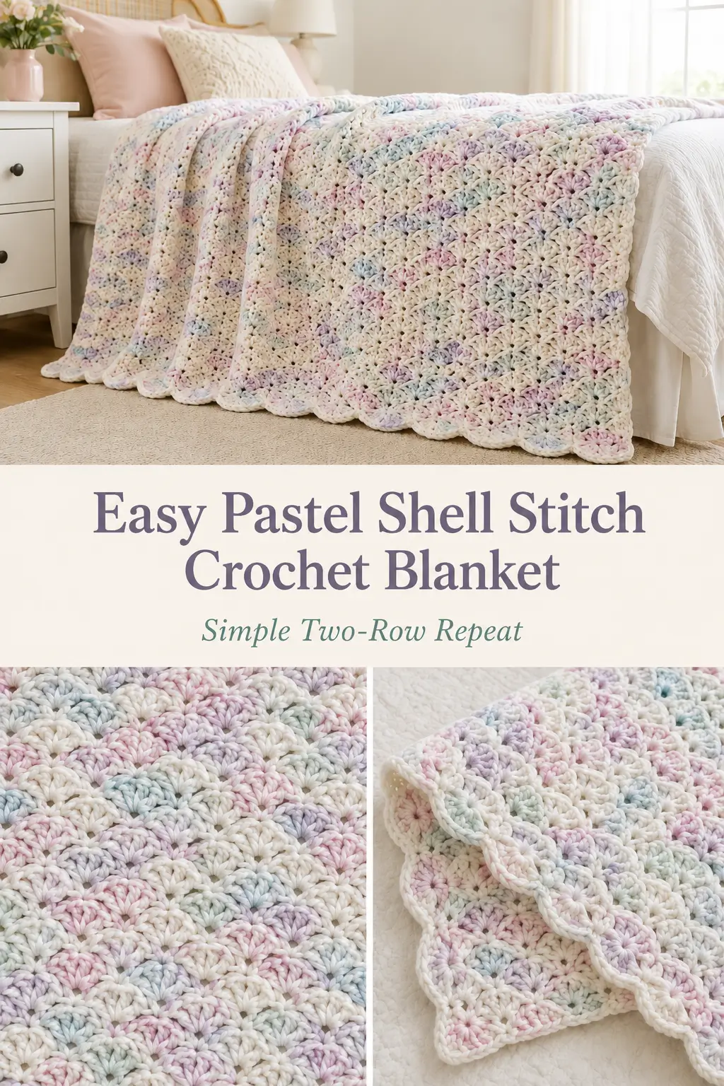Easy Pastel Shell Stitch Crochet Blanket Pattern