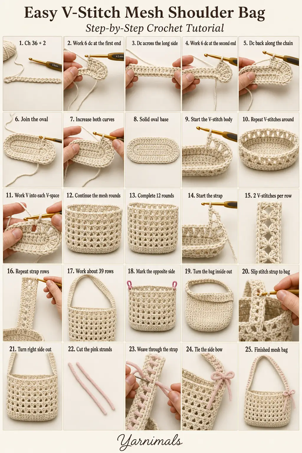 Easy V-Stitch Mesh Shoulder Bag Free Crochet Pattern
