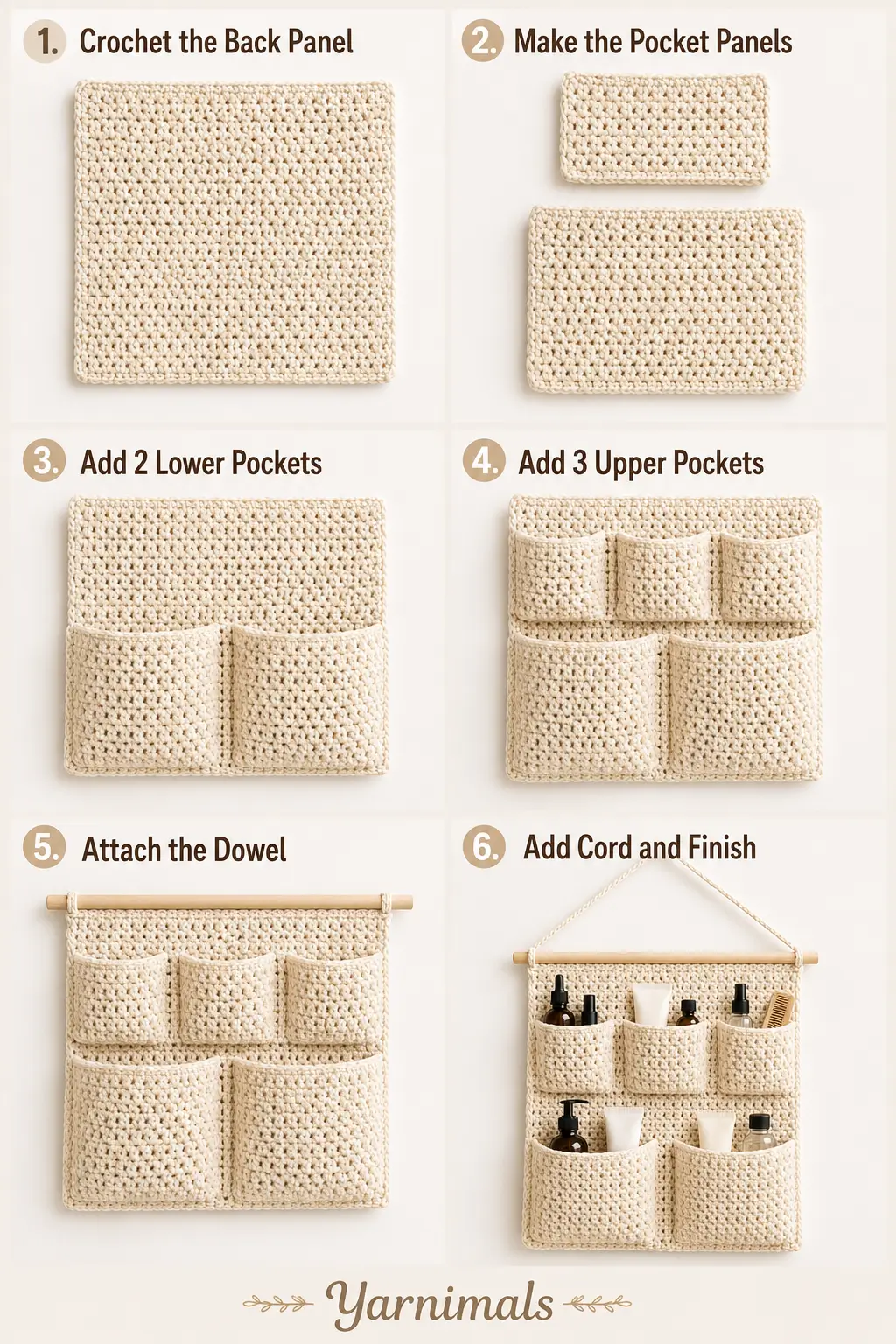 Crochet Wall Hanging Organizer with 5 Pockets