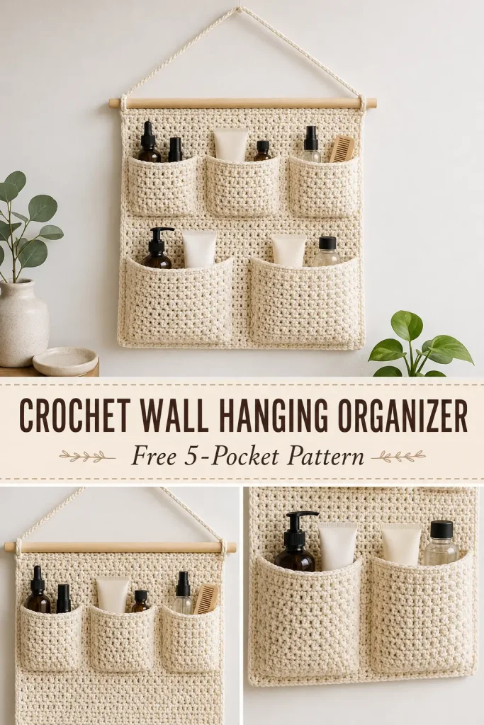 Crochet Wall Hanging Organizer with 5 Pockets