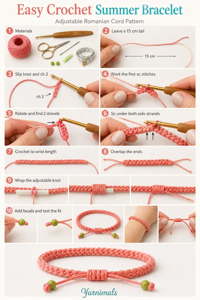 Easy Crochet Summer Bracelet Pattern with Adjustable Sliding Knot