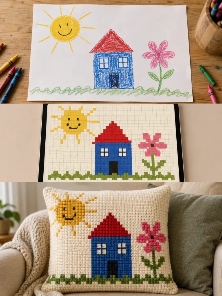 I Turned a Child’s Drawing Into a Crochet Pillow — And It Actually Worked