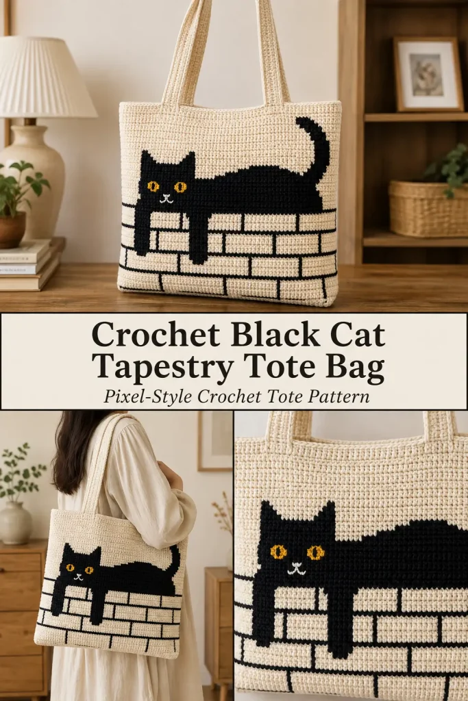 Crochet Black Cat Tapestry Tote Bag Pattern
