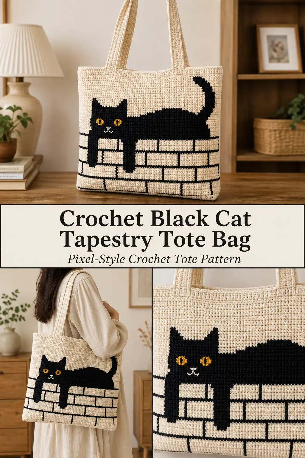 Crochet Black Cat Tapestry Tote Bag Pattern