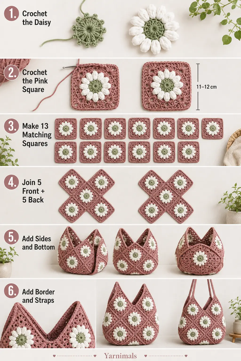 Daisy Granny Square Summer Shoulder Bag