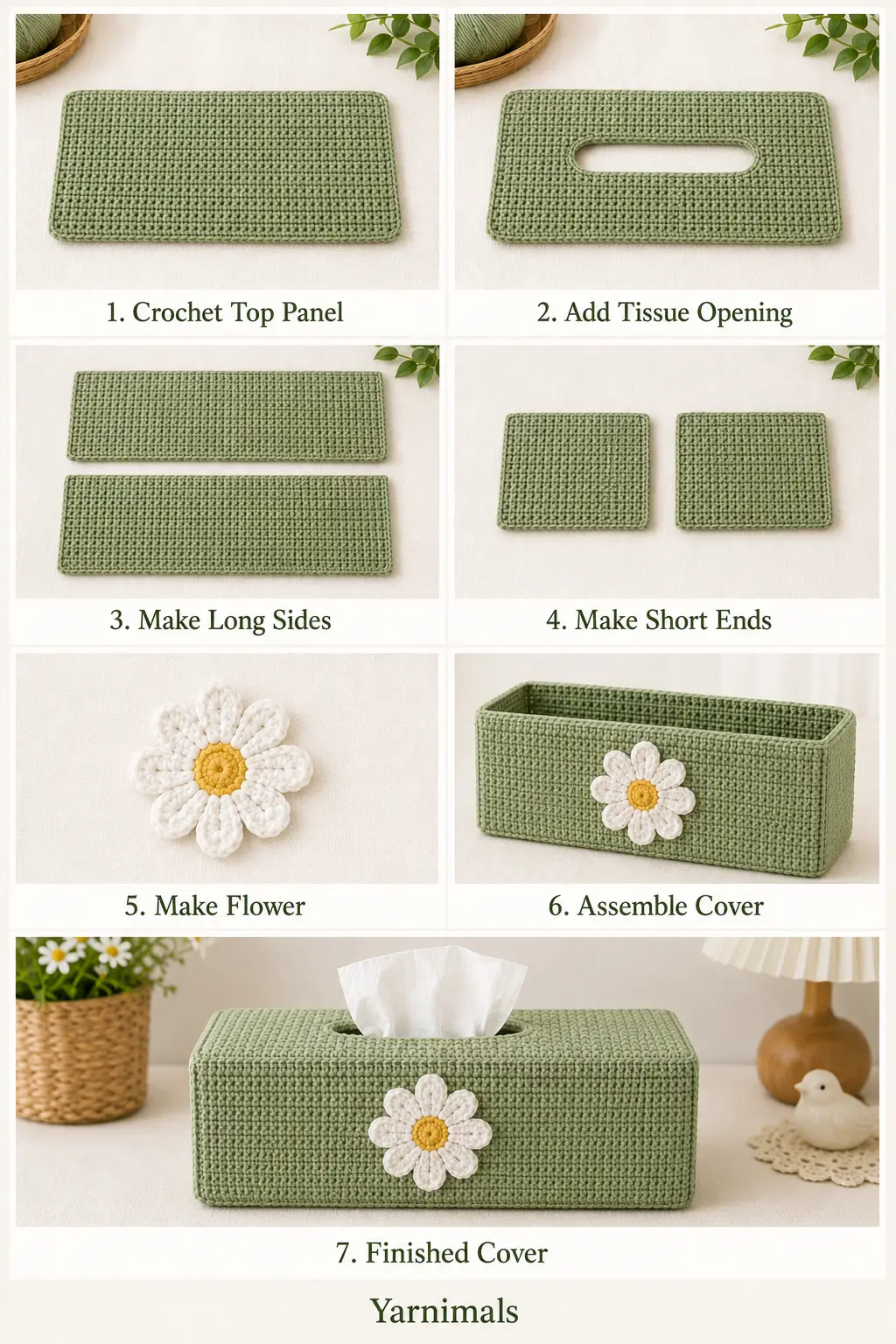 Easy Crochet Rectangle Tissue Box Cover with Simple Flower