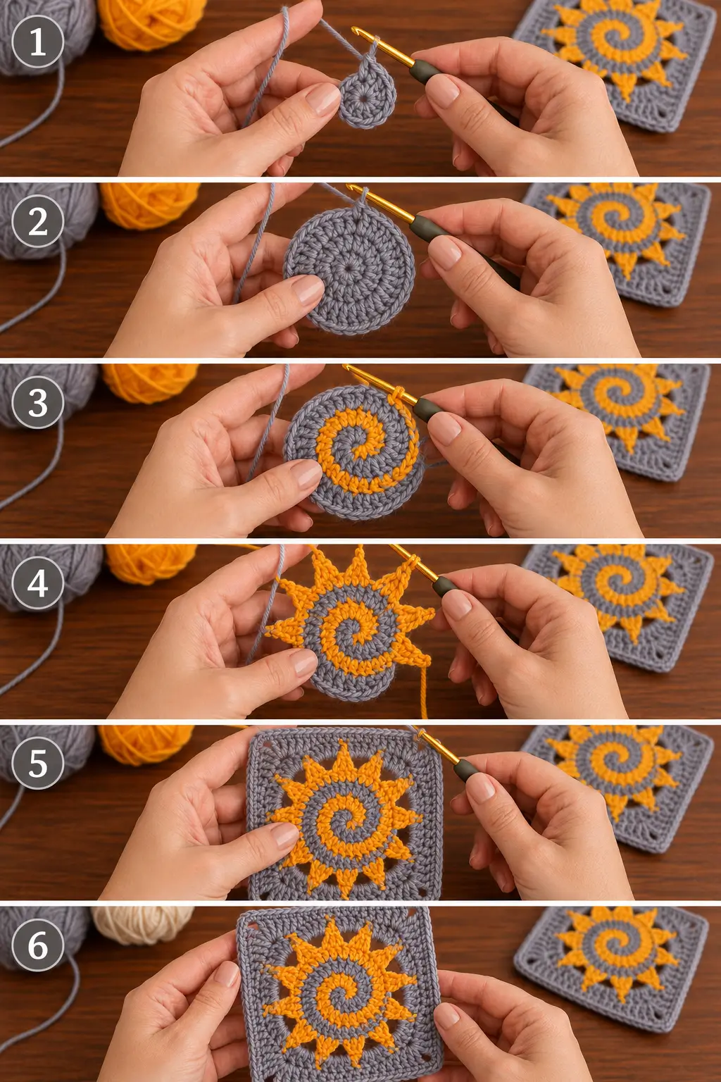 Spiral Sun Granny Square Looks Complicated