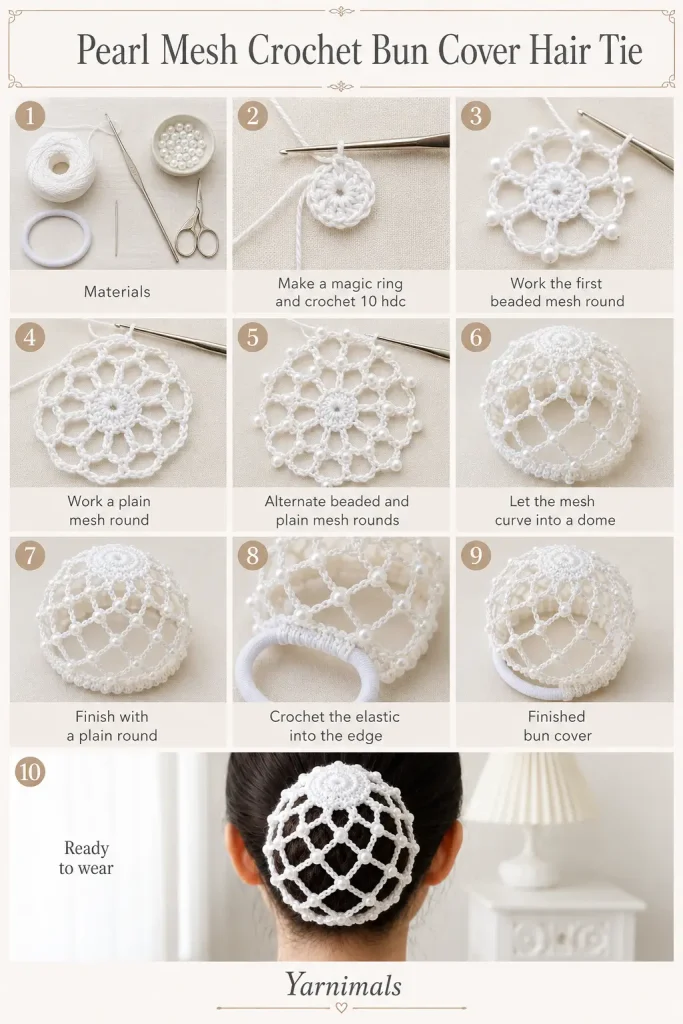 Pearl Mesh Crochet Bun Cover Hair Tie Free Pattern