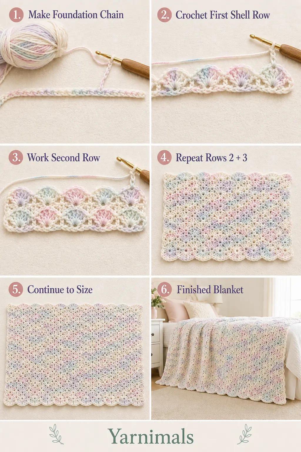 Easy Pastel Shell Stitch Crochet Blanket Pattern