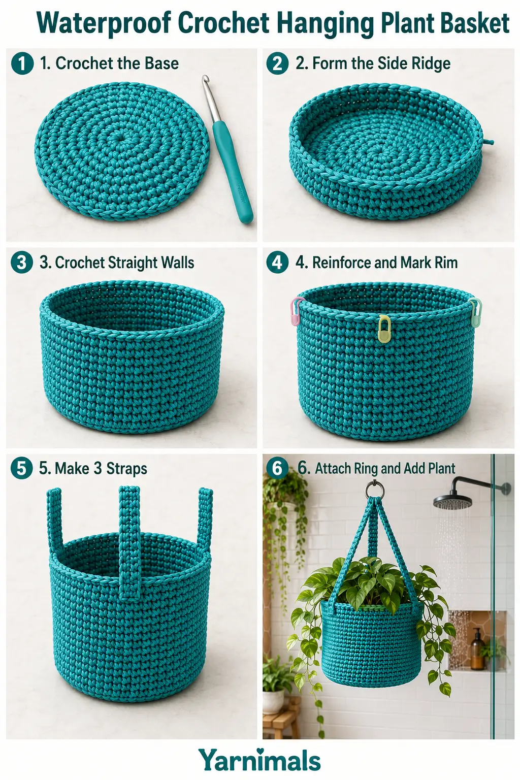 Waterproof Crochet Hanging Plant Basket for a Bathroom Jungle