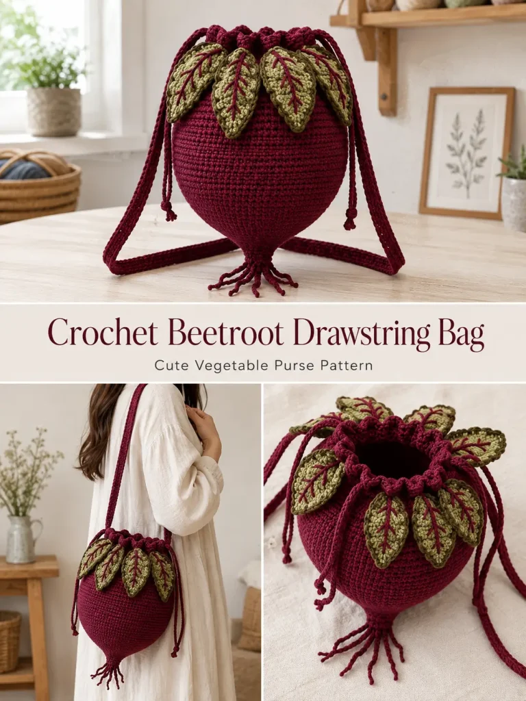Crochet Beetroot Drawstring Bag Pattern