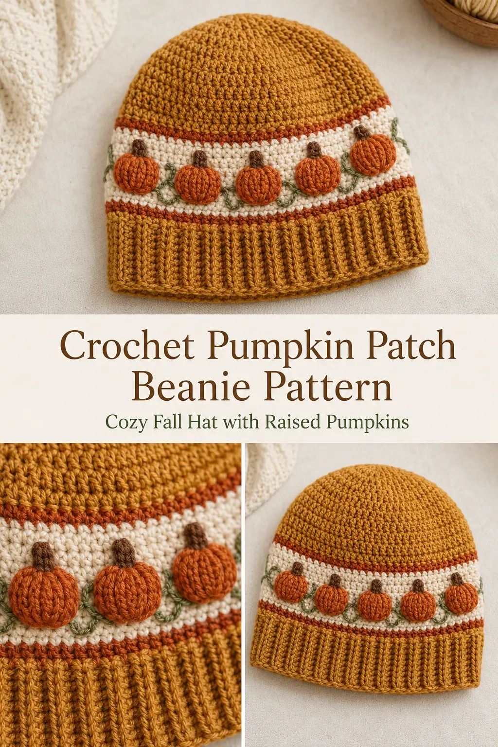 Easy Crochet Pumpkin Patch Beanie Pattern with Raised Pumpkins