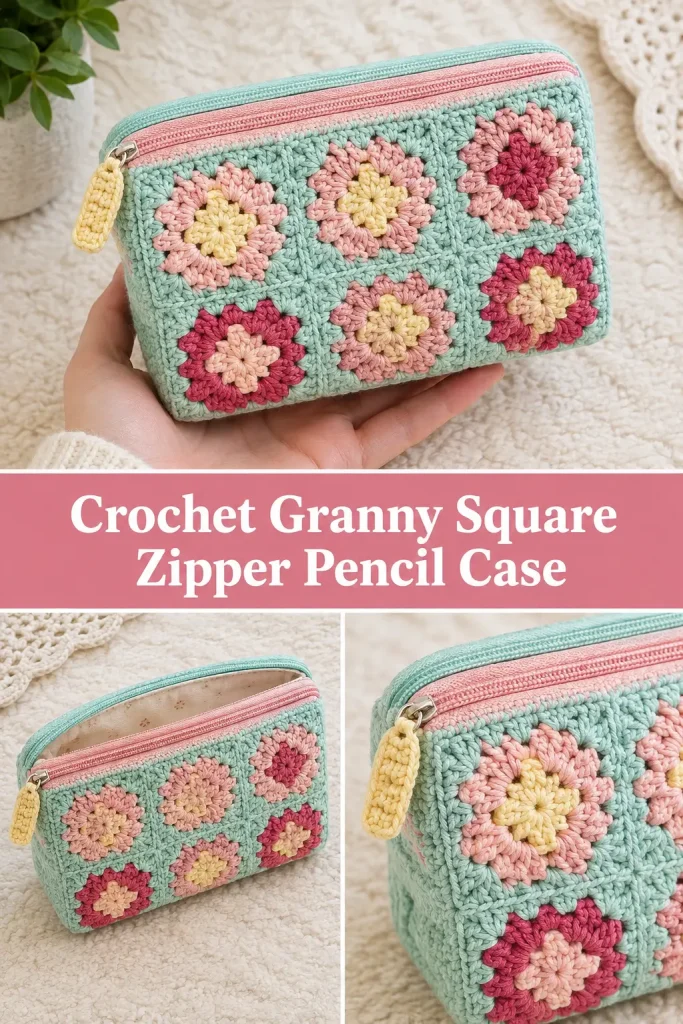 Crochet Granny Square Zipper Pencil Case Pattern