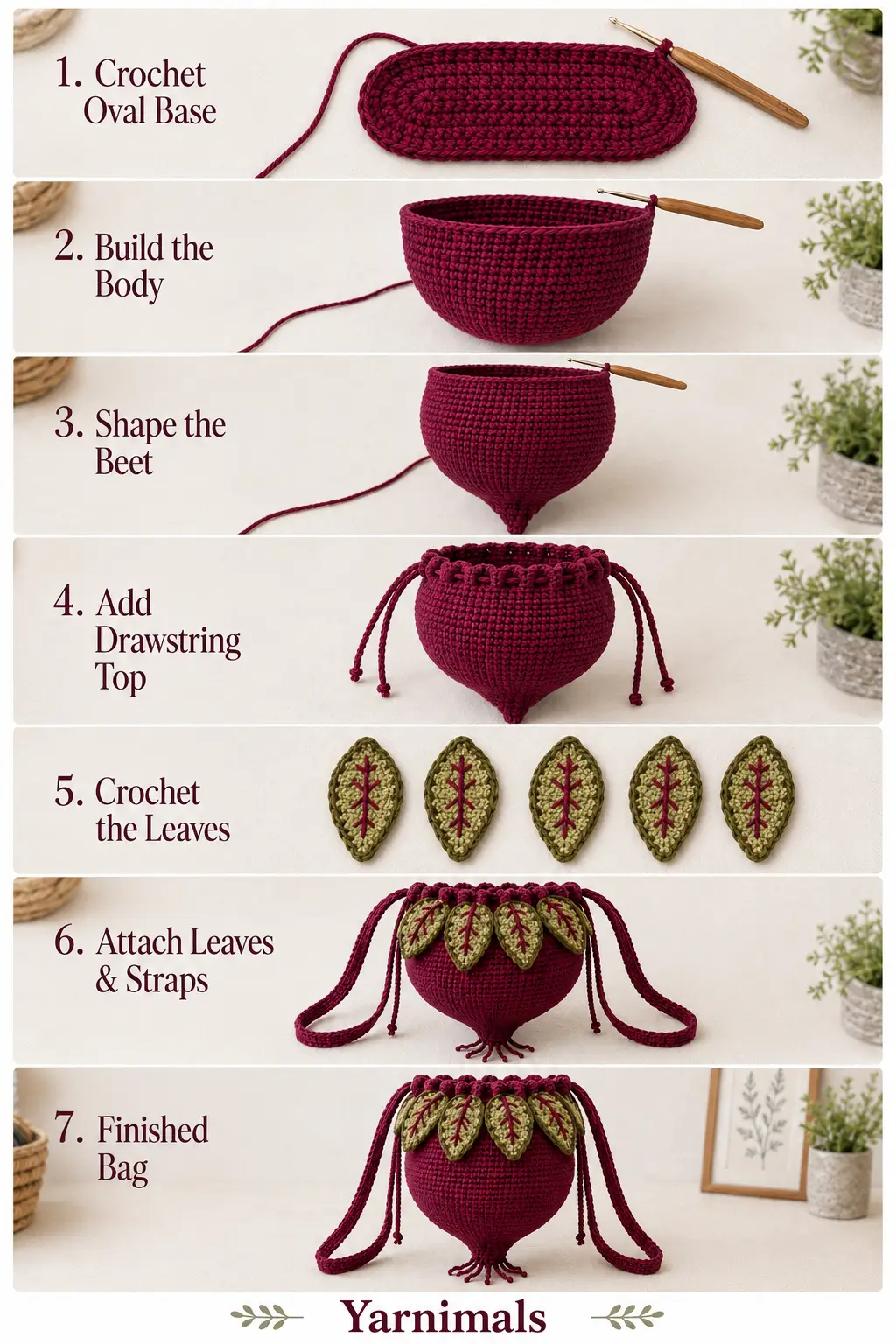 Crochet Beetroot Drawstring Bag Pattern