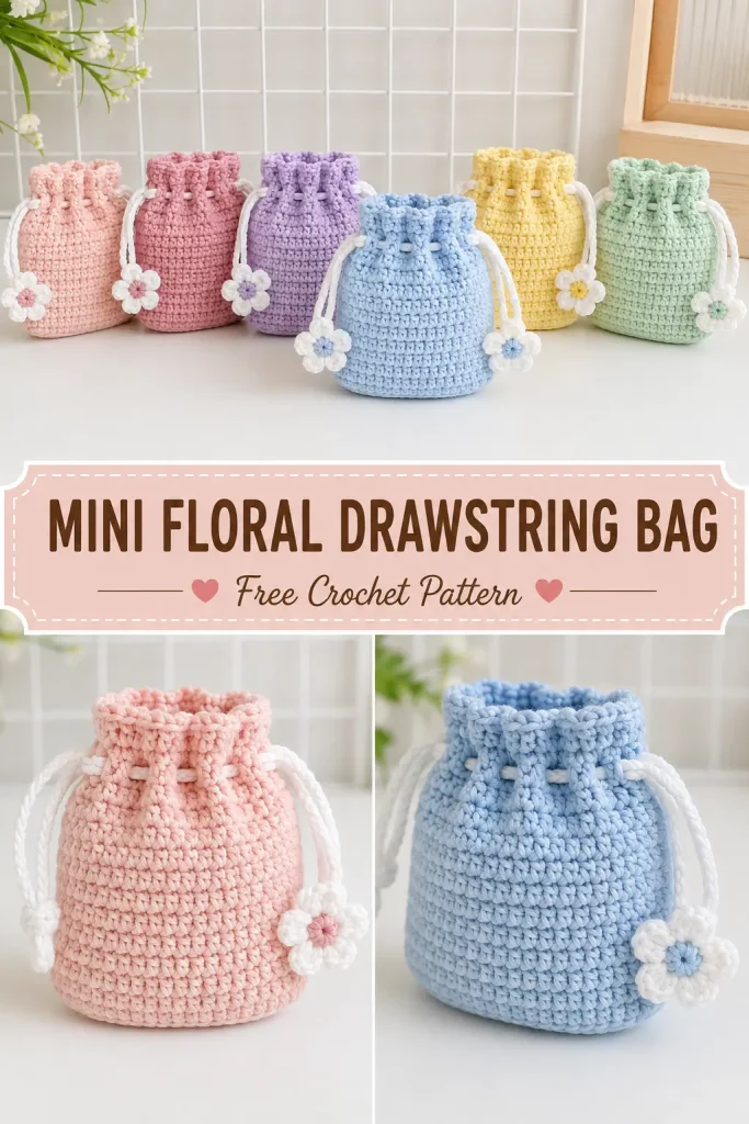 Mini Floral Drawstring Bag Crochet Pattern