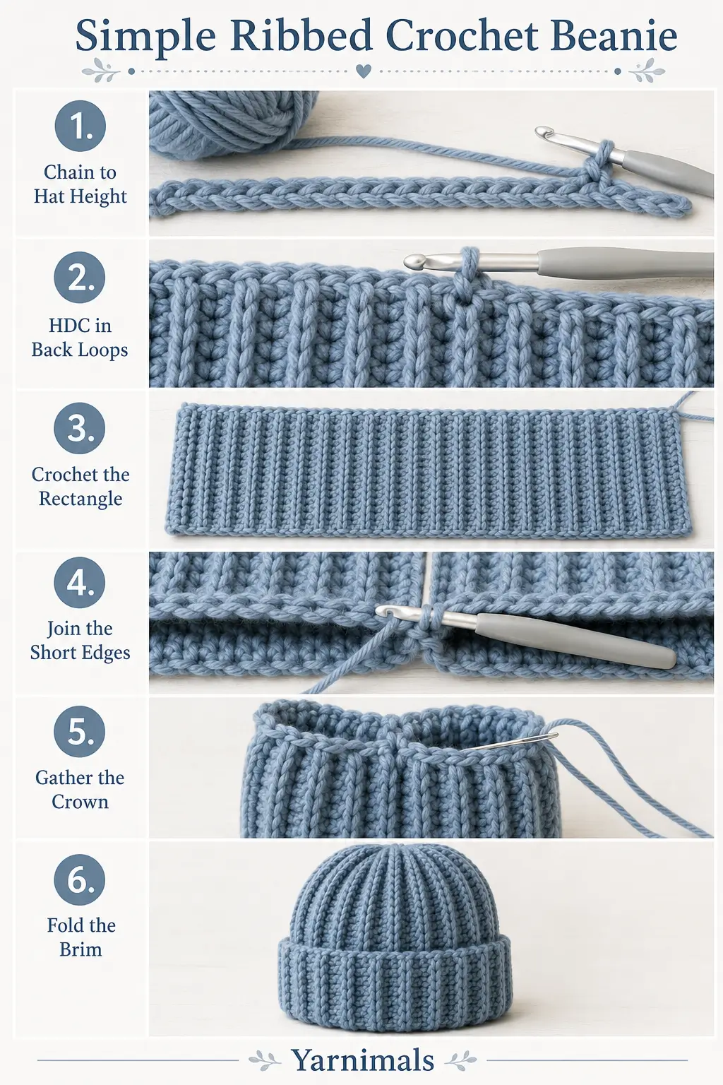 Simple Ribbed Crochet Beanie with Folded Brim – Beginner-Friendly Chunky Hat Pattern