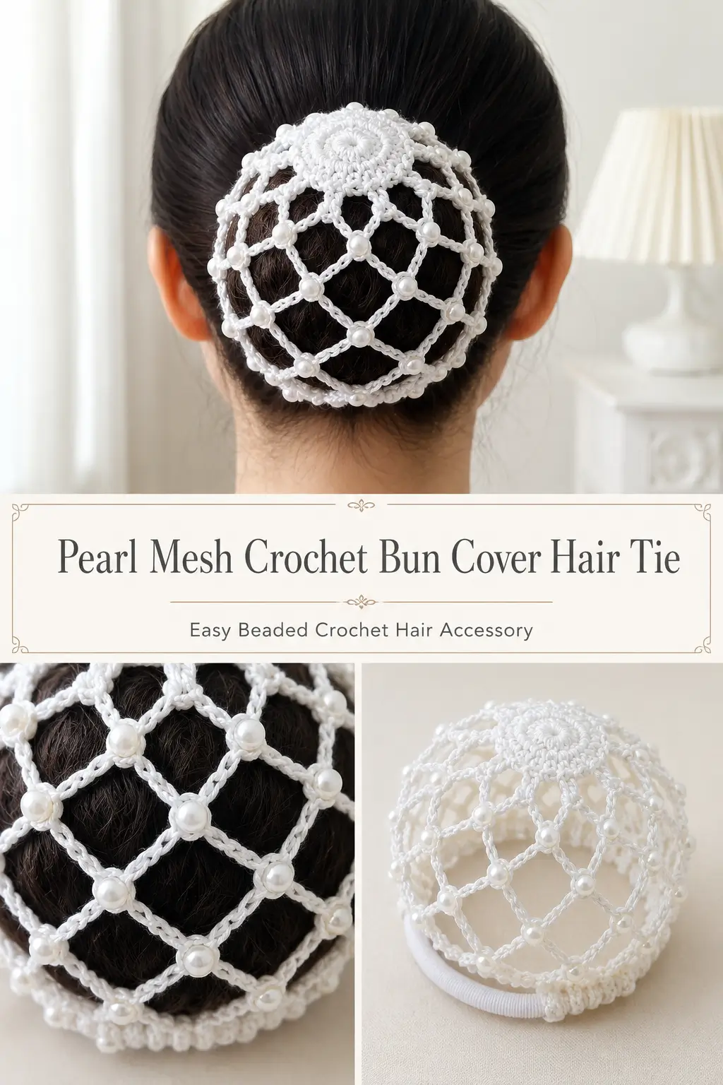Pearl Mesh Crochet Bun Cover Hair Tie Free Pattern