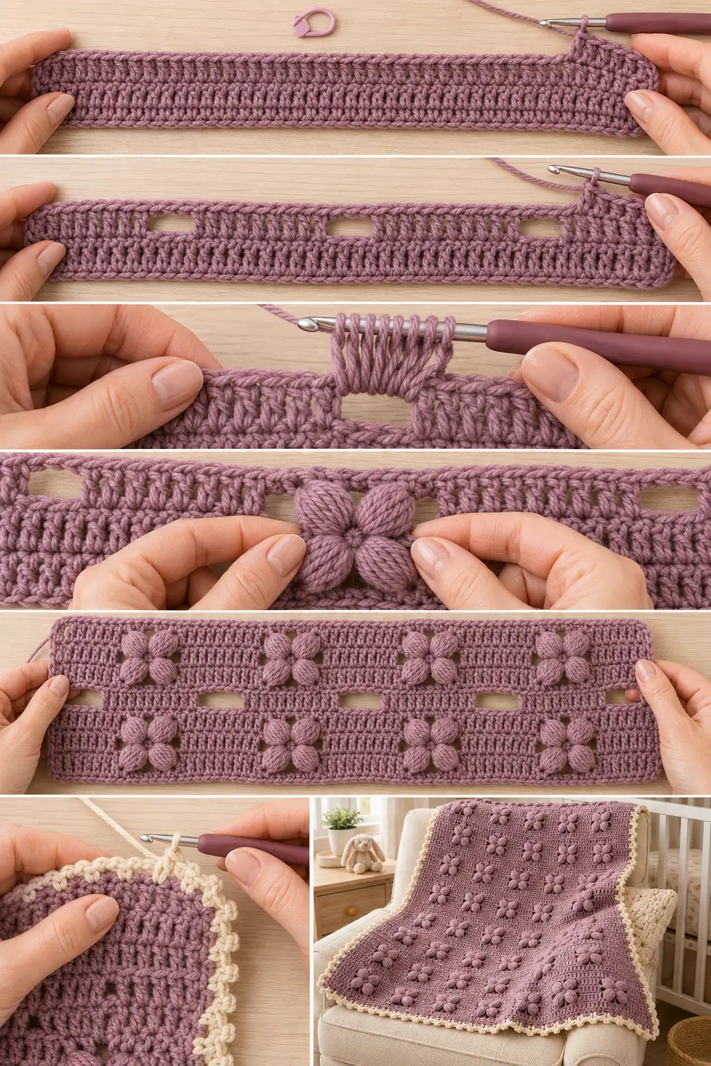 Raised Puff Flower Crochet Baby Blanket Pattern