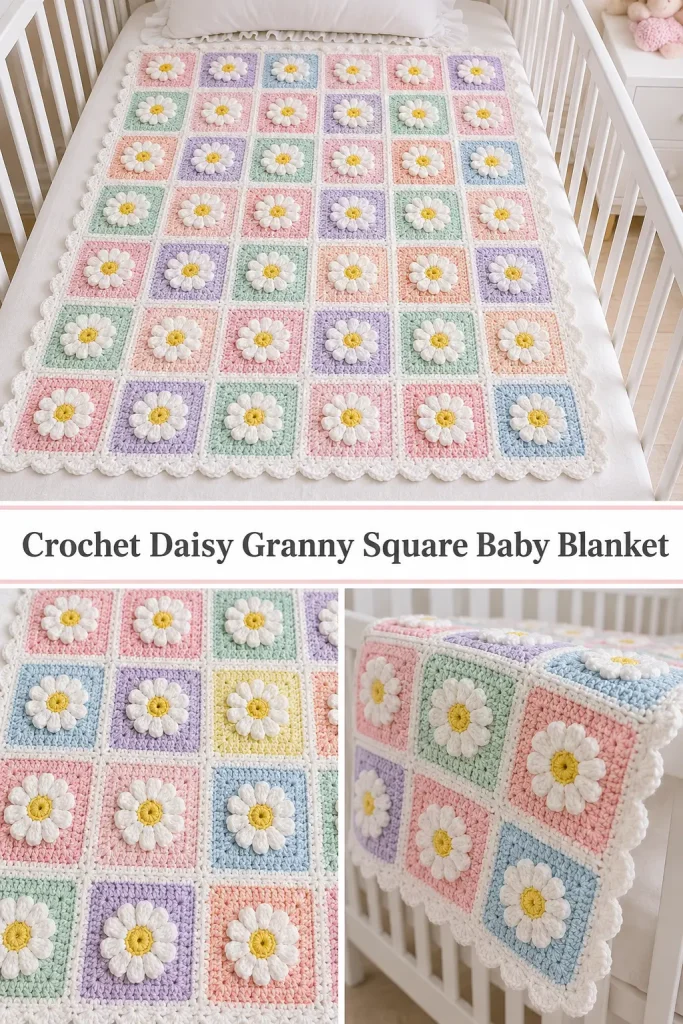 Crochet Daisy Granny Square Baby Blanket Pattern
