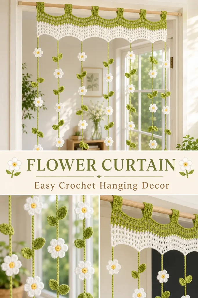 Crochet Flower Curtain Pattern With Hanging Vines