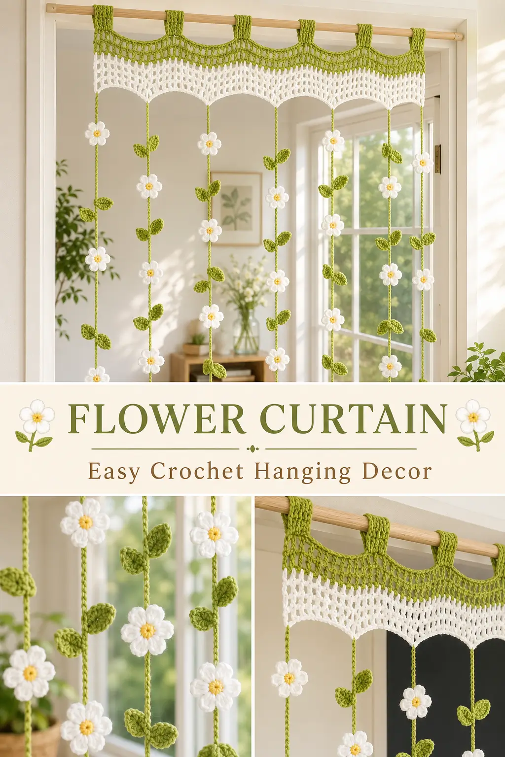 Crochet Flower Curtain Pattern With Hanging Vines