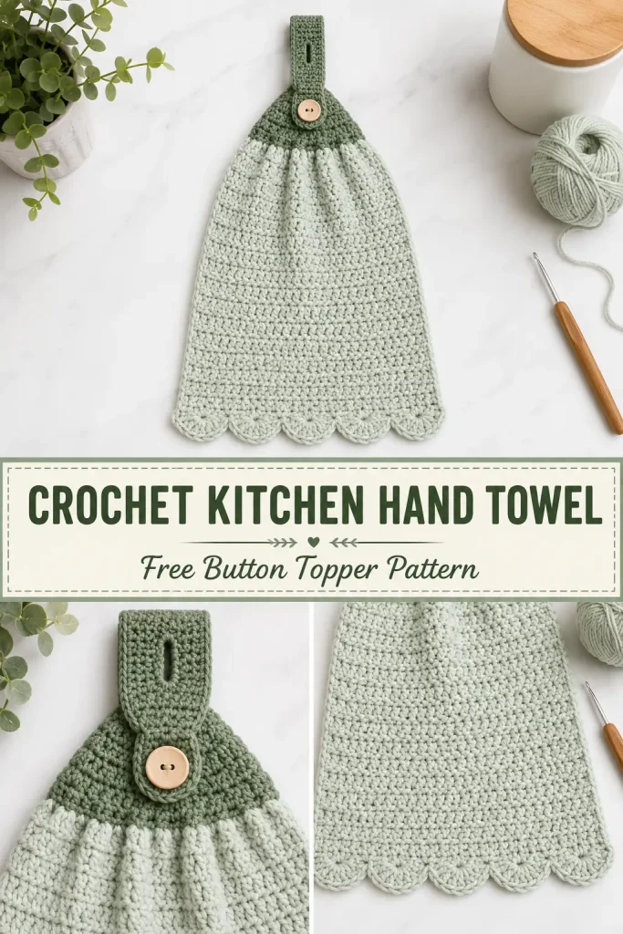 Crochet Kitchen Hand Towel with Button Topper