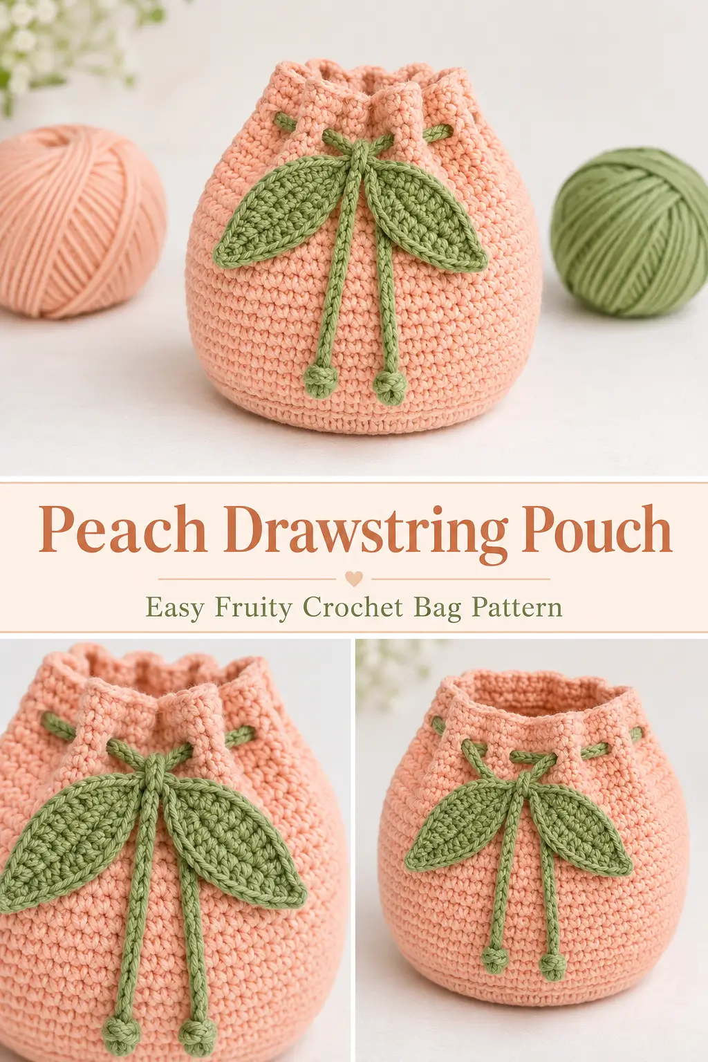 Peach Drawstring Pouch Crochet Pattern