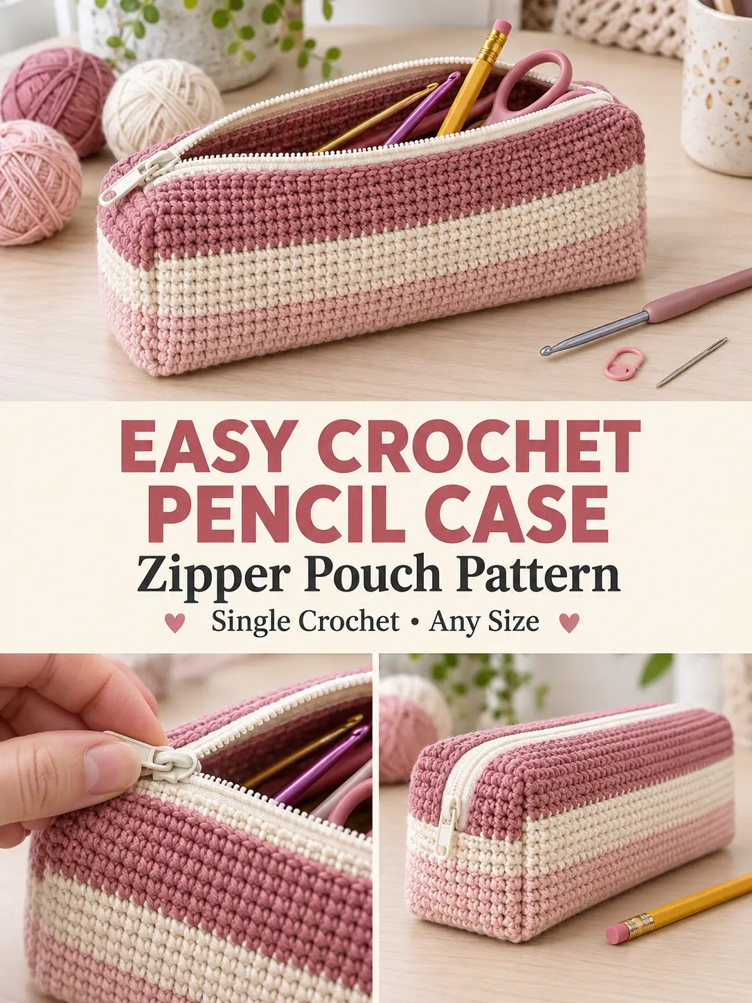 Easy Striped Crochet Pencil Case Pattern