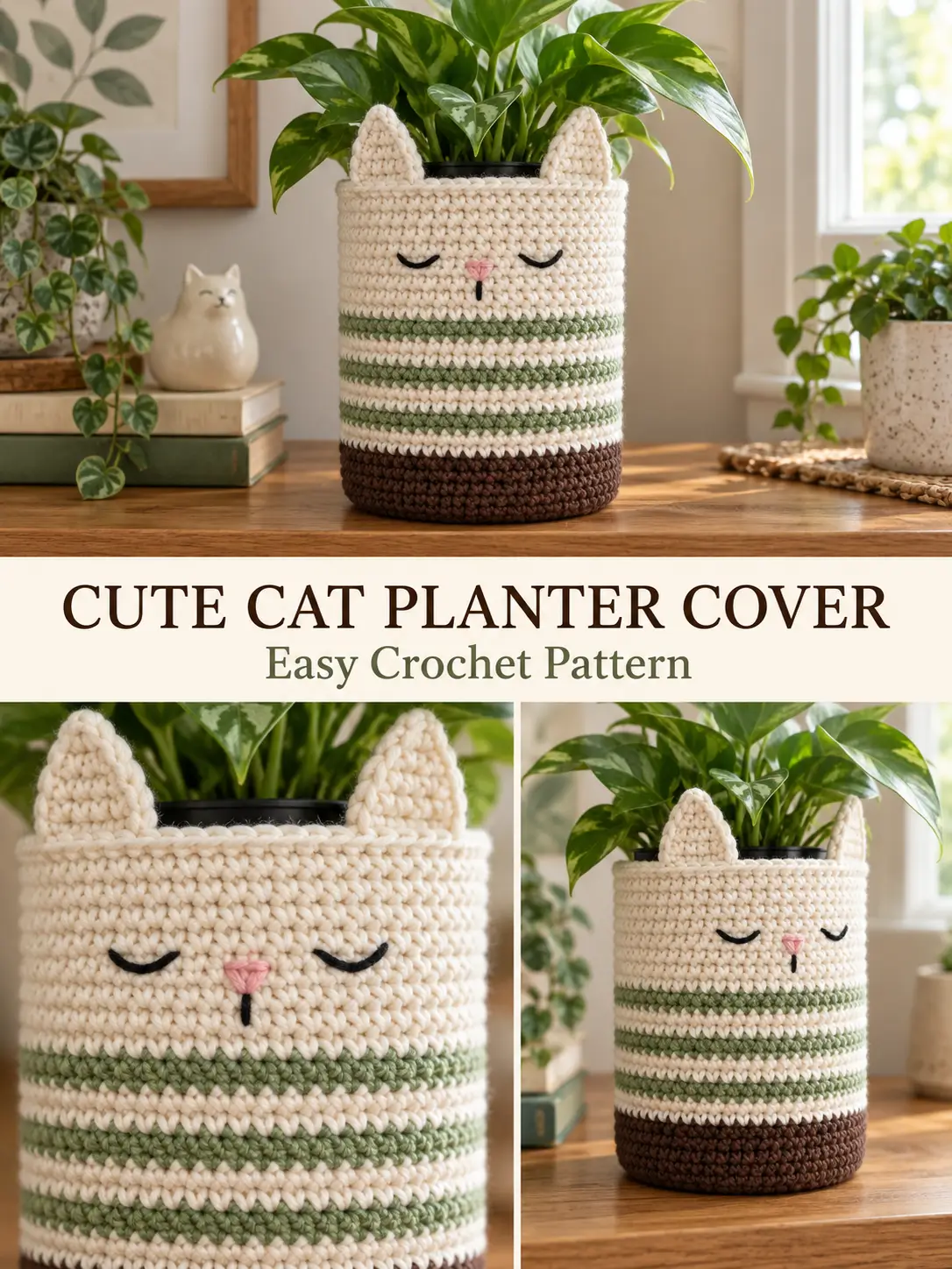 Cute Crochet Cat Planter Cover Pattern