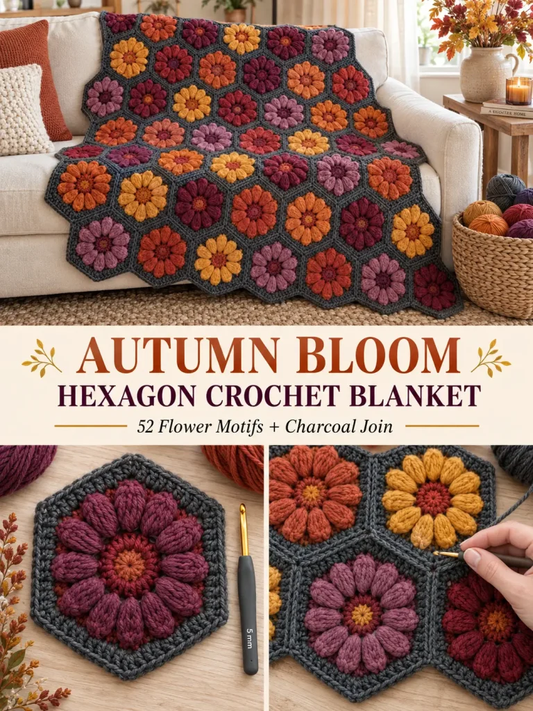 Autumn Bloom Hexagon Crochet Blanket Pattern