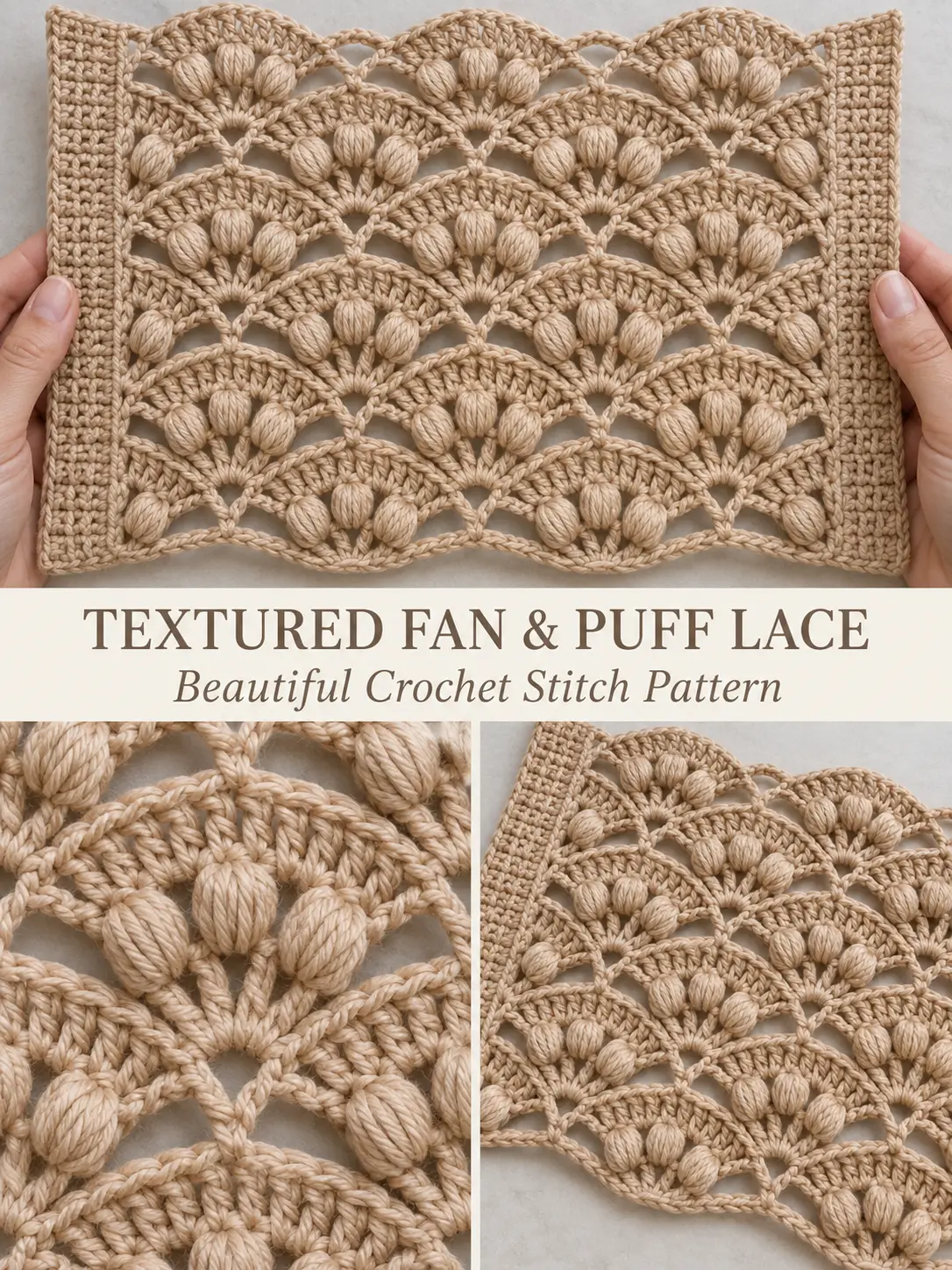Textured Crochet Fan & Puff Lace Stitch Pattern