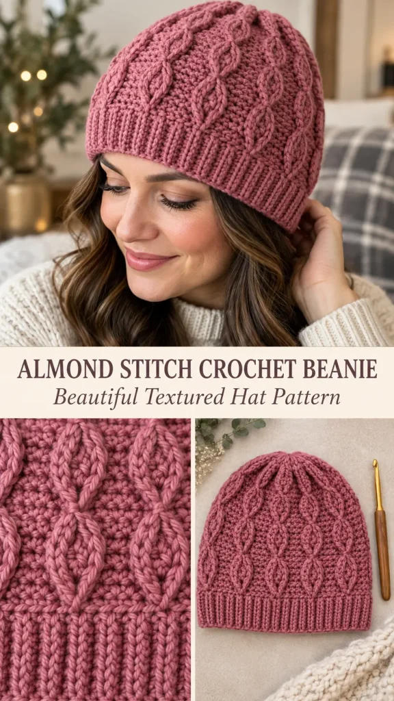 Almond Stitch Crochet Beanie With Ribbed Brim