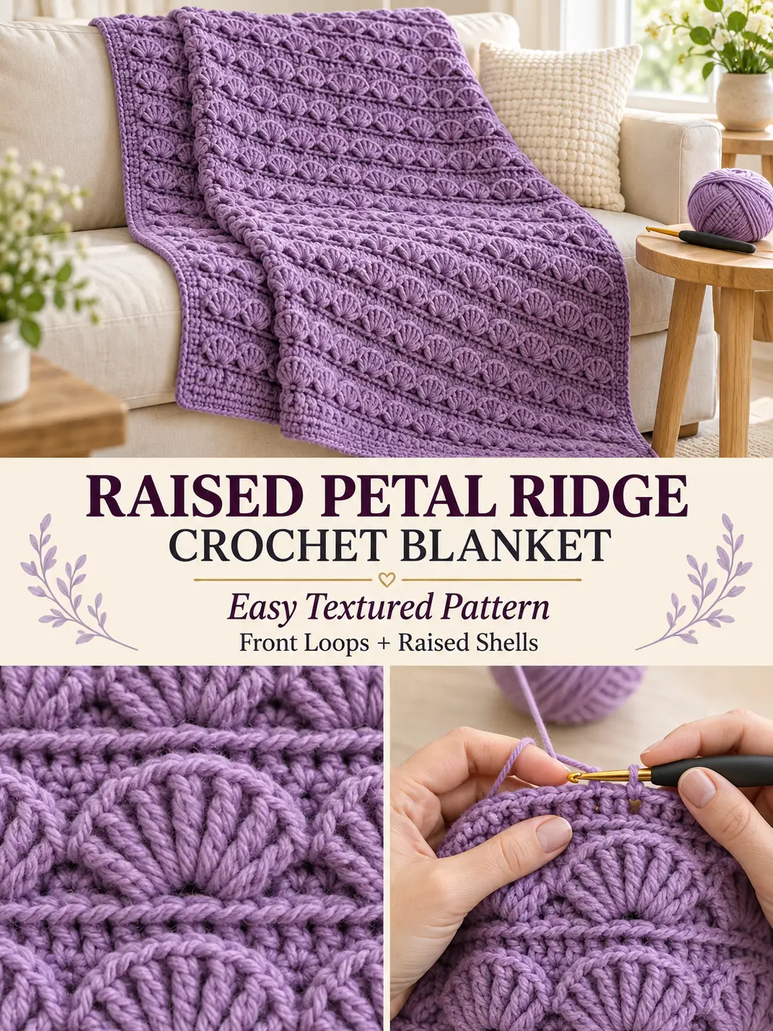 Raised Petal Ridge Crochet Blanket Pattern